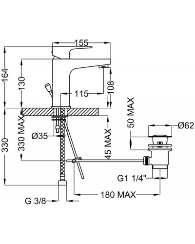 Смеситель для раковины без донного клапана Cezares STELLA-LSM1-01-W0