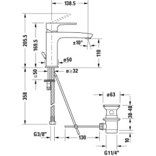 Смеситель для раковины с донным клапаном Duravit B.1 B11020001010