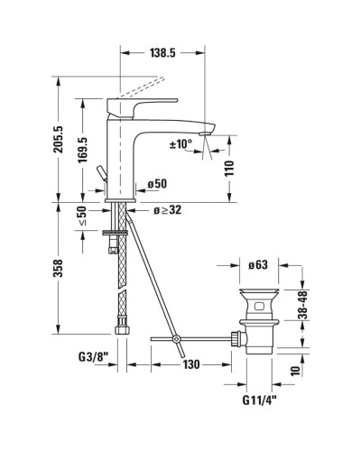 Смеситель для раковины с донным клапаном Duravit B.1 B11020001010