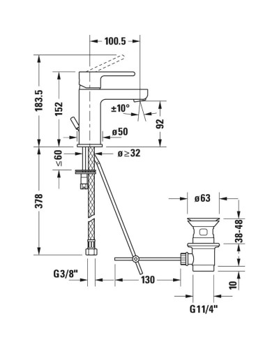 Смеситель для раковины с донным клапаном Duravit B.2 B21010001010