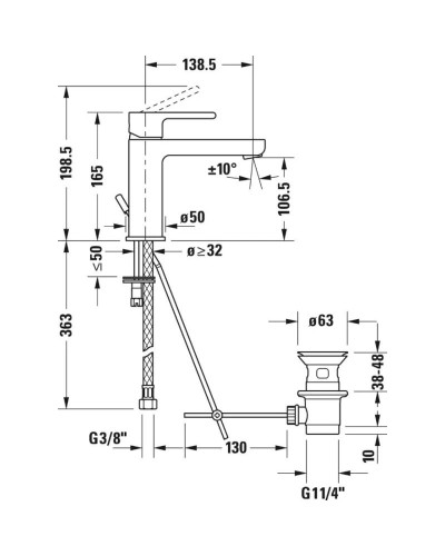 Смеситель для раковины с донным клапаном Duravit B.2 B21020001010
