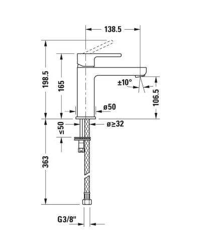 Смеситель для раковины без донного клапана Duravit B.2 B21020002010
