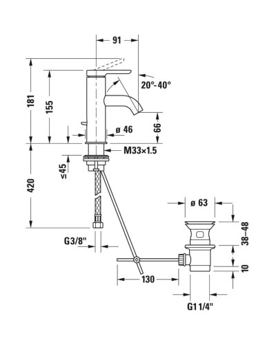 Смеситель для раковины с донным клапаном Duravit C.1 C11010001010
