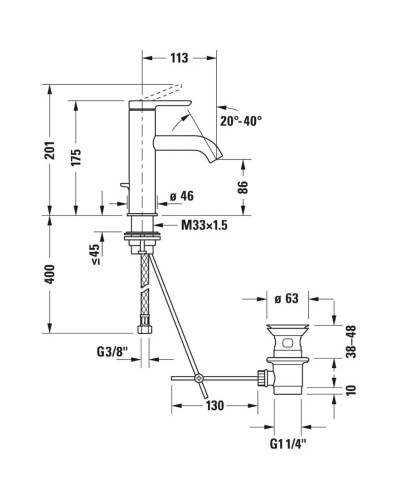 Смеситель для раковины без донного клапана Duravit C.1 C11020002010