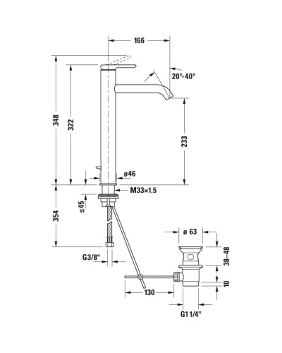 Смеситель для раковины с донным клапаном Duravit C.1 C11040001010