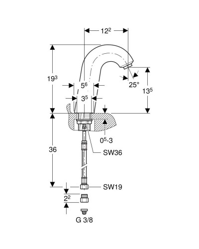 Сенсорный смеситель для раковины Geberit тип 60, питание от сети, с миксером 115.724.21.1