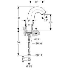 Сенсорный смеситель для раковины Geberit тип 60, питание от батареи, с миксером и ручкой 115.723.21.1