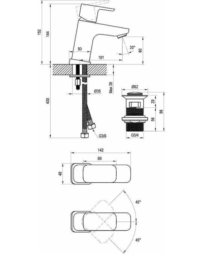 Смеситель для раковины Ravak 10° Free black-TD F 011.20 X070147 Черный матовый