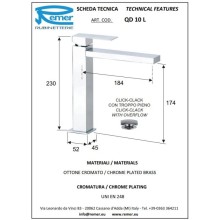 Смеситель для раковины с донным клапаном Remer Q-Design QD10L