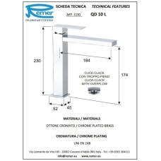 Смеситель для раковины с донным клапаном Remer Q-Design QD10L