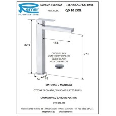 Смеситель для раковины с донным клапаном Remer Q-Design QD10LXXL