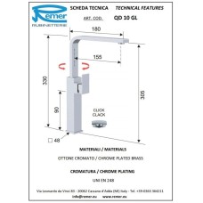 Смеситель для раковины с донным клапаном Remer Q-Design QD10GL