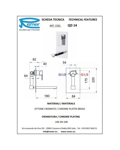 Смеситель для раковины без донного клапана Remer Q-Design QD14