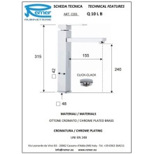 Смеситель для раковины с донным клапаном Remer Qubika Q10LB