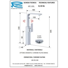 Смеситель для раковины с донным клапаном Remer Qubika Q10GL