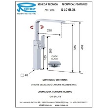 Смеситель для раковины с донным клапаном Remer Qubika Q10GLXL