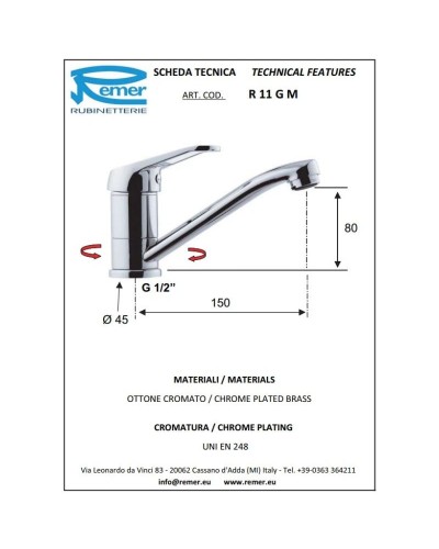 Кран для холодной воды Remer Remix R11GM