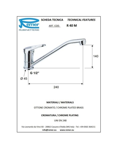 Кран для холодной воды Remer Remix R40M