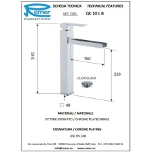 Смеситель для раковины с донным клапаном Remer Qubika Cascata QC10LB