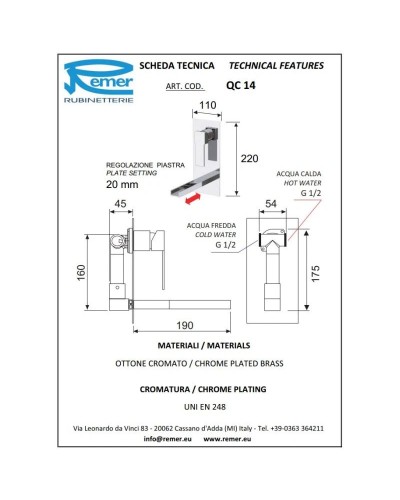 Смеситель для раковины без донного клапана Remer Qubika Cascata QC14