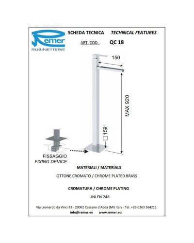 Смеситель напольный для раковины с донным клапаном Remer Qubika Cascata QC18