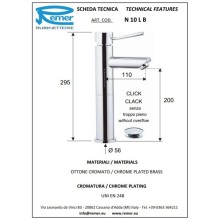 Смеситель для раковины с донным клапаном Remer Minimal N10LB