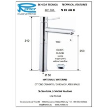 Смеситель для раковины с донным клапаном Remer Minimal N10LXLB