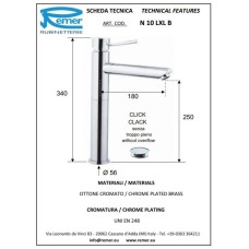 Смеситель для раковины с донным клапаном Remer Minimal N10LXLB