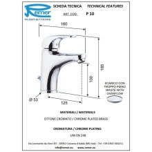 Смеситель для раковины с донным клапаном Remer Project P10