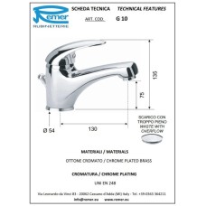 Смеситель для раковины с донным клапаном Remer Giga G10