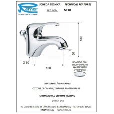 Смеситель для раковины с донным клапаном Remer Musa M10