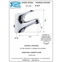 Смеситель для раковины с донным клапаном Remer Kiss K10P