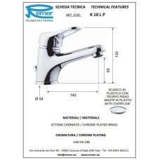 Смеситель для раковины с донным клапаном Remer Kiss K10LP