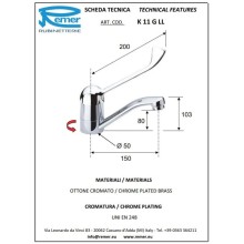 Смеситель для раковины без донного клапана Remer Kiss K11GLL