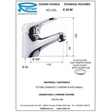 Кран для холодной воды с донным клапаном Remer Kiss K10M