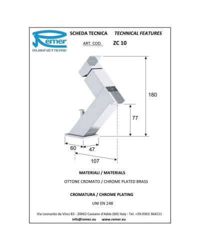 Смеситель для раковины с донным клапаном Remer Flash ZC10