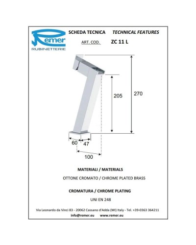 Смеситель для раковины без донного клапана Remer Flash ZC11L