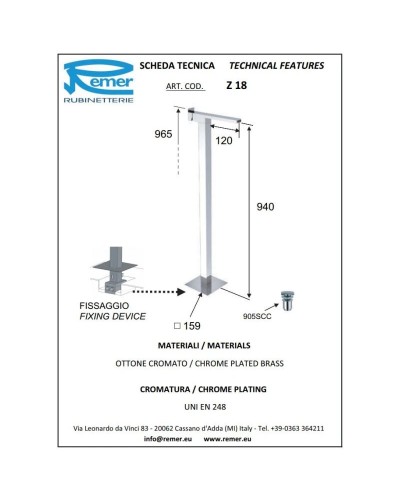Смеситель напольный для раковины с донным клапаном Remer Flash Z18