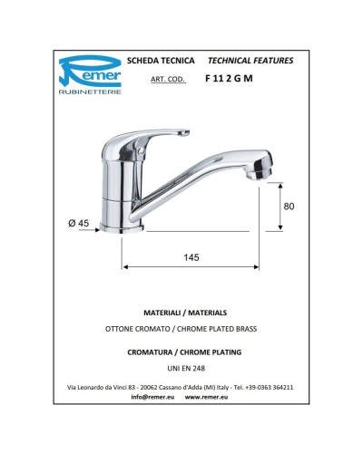 Кран для холодной воды без донного клапана Remer Serie 35 F11GM