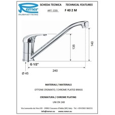 Кран для холодной воды без донного клапана Remer Serie 35 F40M
