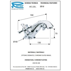 Смеситель для раковины с донным клапаном Remer Liberty 13LI