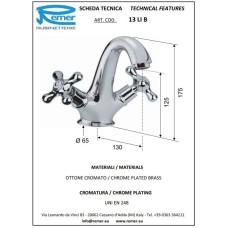 Смеситель для раковины с донным клапаном Remer Liberty 13LIB