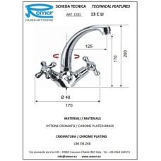 Смеситель для раковины с донным клапаном Remer Liberty 13CLICE