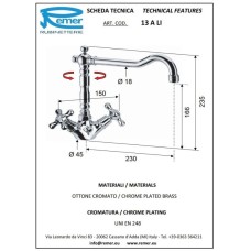 Смеситель для раковины с донным клапаном Remer Liberty 13ALICE