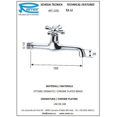 Кран для холодной воды без донного клапана Remer Liberty 51LICE