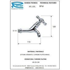 Кран для холодной воды без донного клапана Remer Liberty 57LI