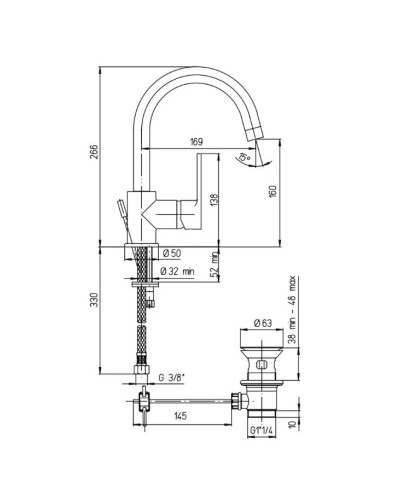 Смеситель для раковины с донным клапаном Paini Le Mans 90CR250