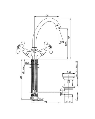 Смеситель для раковины с донным клапаном Paini Liberty 17CR250OR