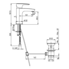 Смеситель для раковины с донным клапаном Paini Parallel 47CR211