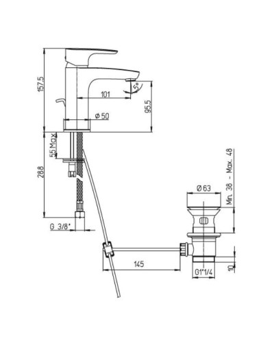 Смеситель для раковины с донным клапаном Paini Parallel 47CR211